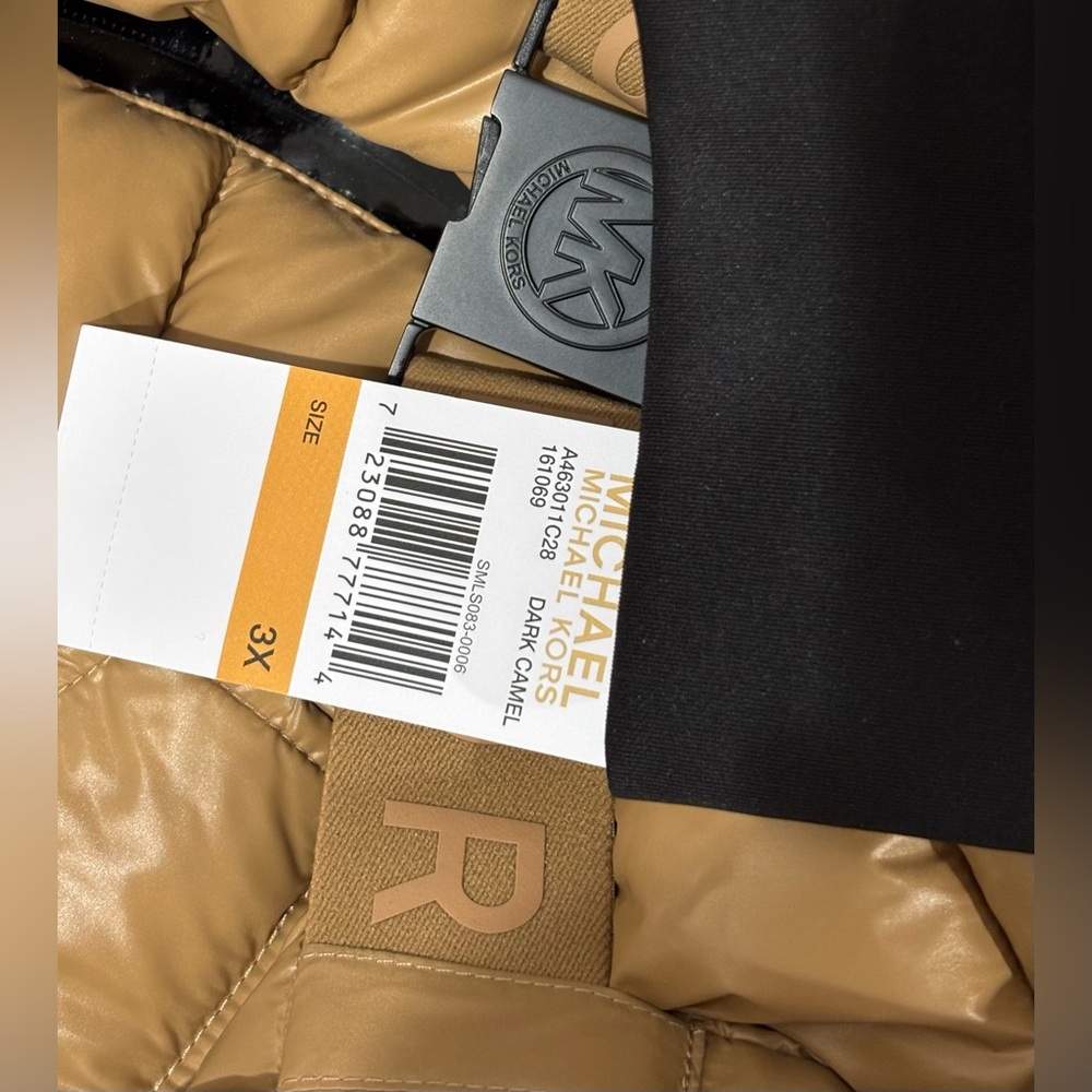 Michael Kors Dark Camel MK Puffer Jacket Belted Designer Coat S - 3X - Picture 6 of 15
